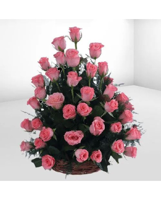Elegant One Sided Basket of Pink Roses with Fillers
