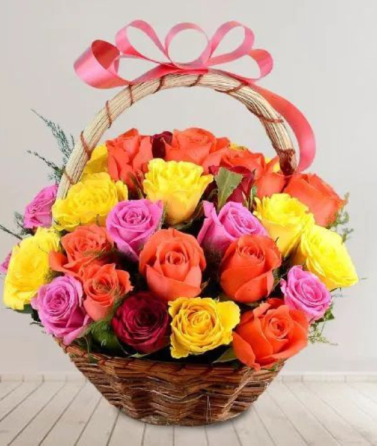 Enigmatic Basket of Mixed Color Roses Enigmatic Basket of Mixed Color Roses