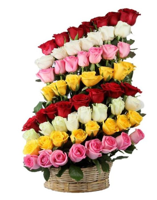 Exotic Multicolored Rose Basket