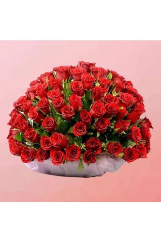 Mesmerizing Display of Red Roses with Greens in Basket
