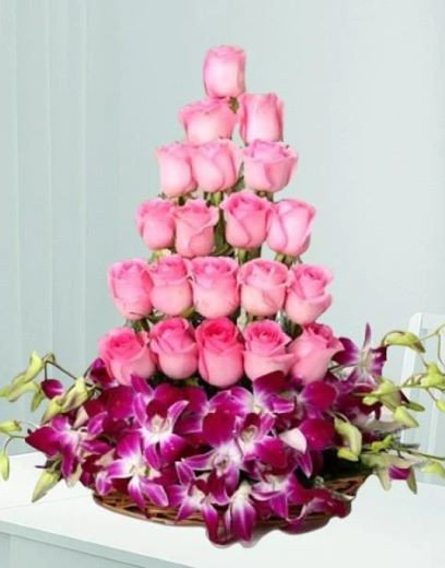 Pink Purple Tower - Mixed Roses For Beloved