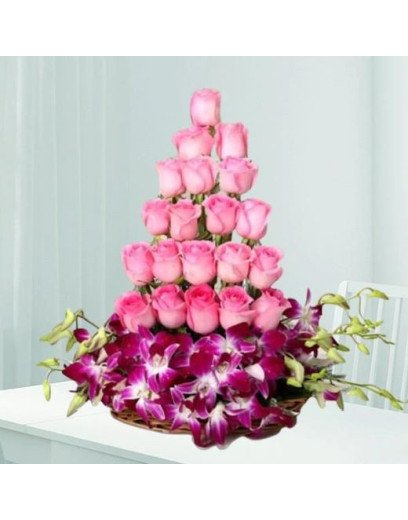 Pink Purple Tower - Mixed Roses For Beloved