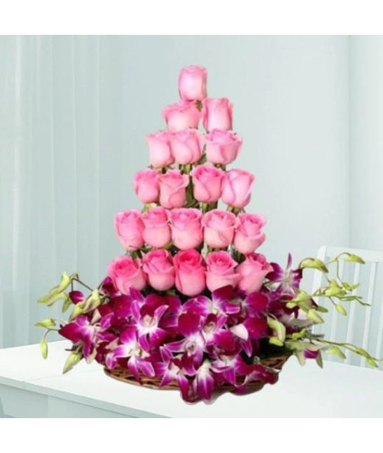 Pink Purple Tower - Mixed Roses For Beloved
