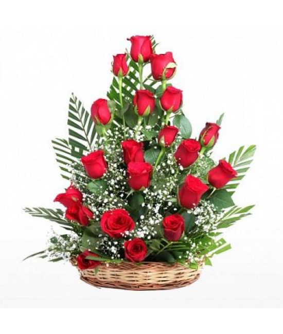 Pretty Rose Basket - Basket Of Red Flowers