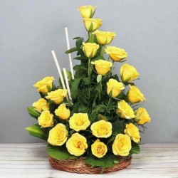 Sunrise Sweet Treat - A Basket Of Yellow Roses