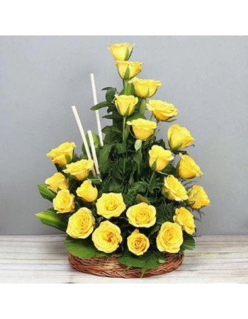 Sunrise Sweet Treat - A Basket Of Yellow Roses