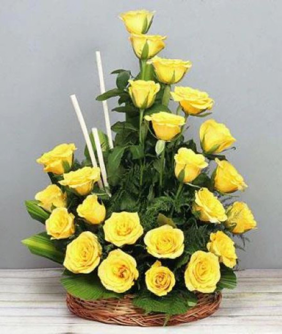 Sunrise Sweet Treat - A Basket Of Yellow Roses Sunrise Sweet Treat - A Basket Of Yellow Roses