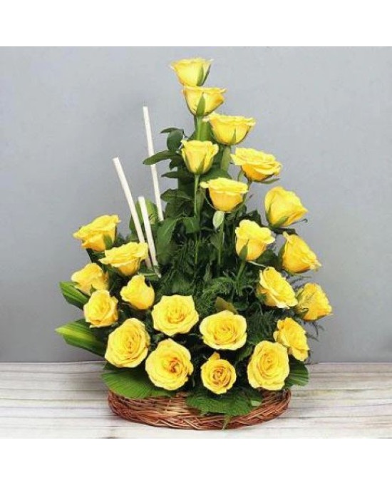 Sunrise Sweet Treat - A Basket Of Yellow Roses