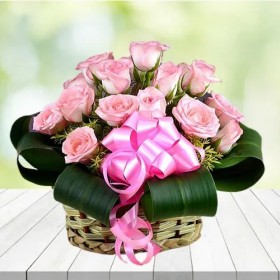 20 Pink Roses Basket