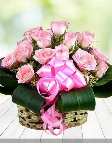 20 Pink Roses Basket