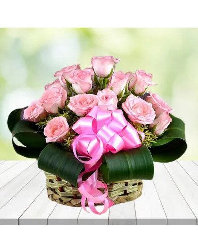 20 Pink Roses Basket