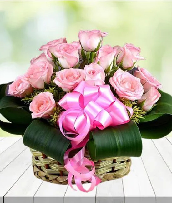 20 Pink Roses Basket 20 Pink Roses Basket