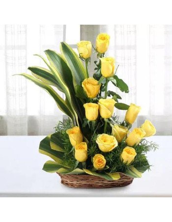 Glamorous Queen - A Basket Of Yellow Roses