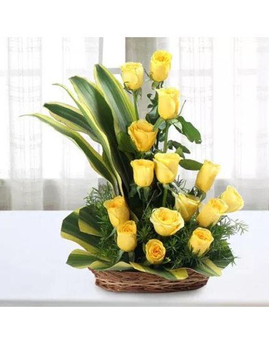 Glamorous Queen - A Basket Of Yellow Roses