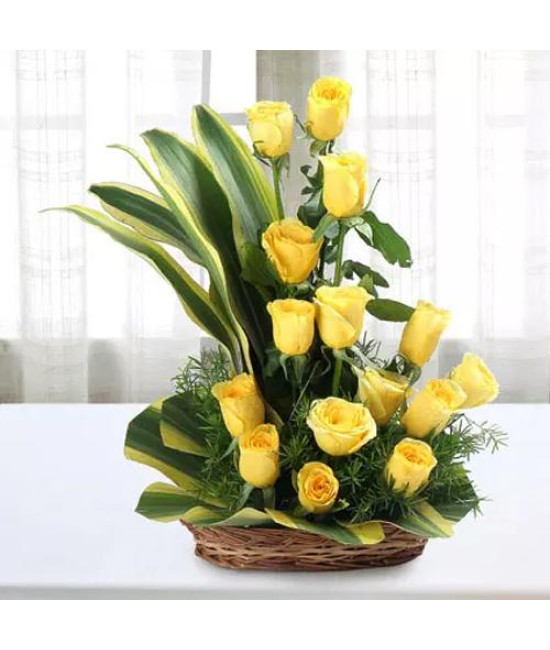 Glamorous Queen - A Basket Of Yellow Roses