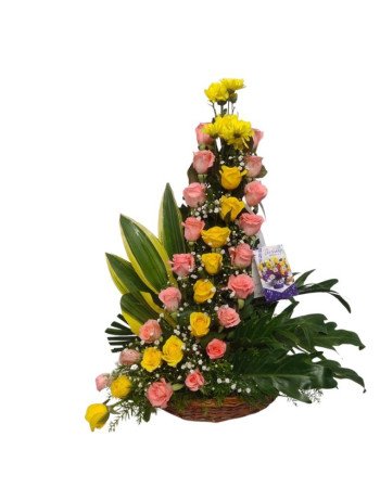 Pink and Yellow Roses Basket
