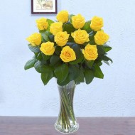 12 Yellow Roses Vase Arrangement