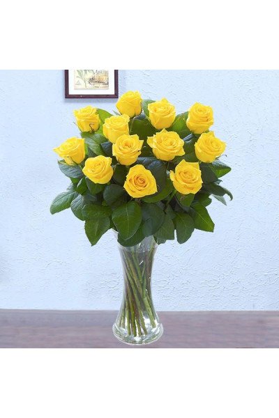12 Yellow Roses Vase Arrangement