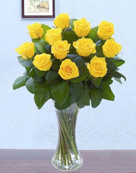 12 Yellow Roses Vase Arrangement