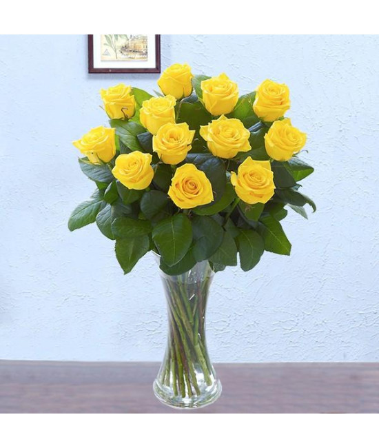 12 Yellow Roses Vase Arrangement