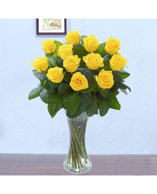 12 Yellow Roses Vase Arrangement