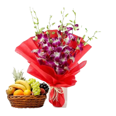 Orchids n Fresh Fruits Combo