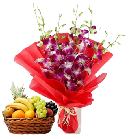 Orchids n Fresh Fruits Combo