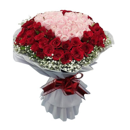 100 Red and Pink Roses Heart Hand Bouquet