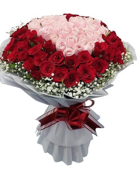 100 Red And Pink Roses Heart Bouquet