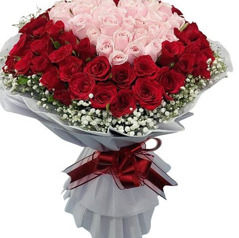 100 Red And Pink Roses Heart Bouquet