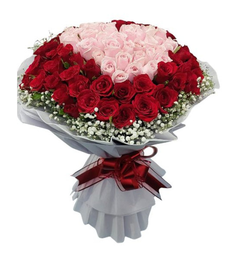 100 Red And Pink Roses Heart Bouquet