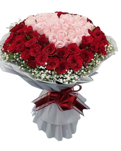 100 Red And Pink Roses Heart Bouquet