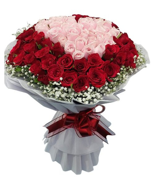 100 Red and Pink Roses Heart Hand Bouquet
