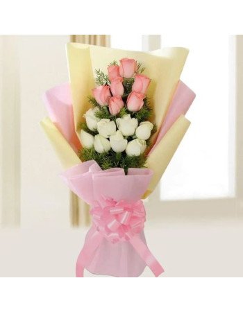 Charming Pink And White - Pink And White Rose Bouquet