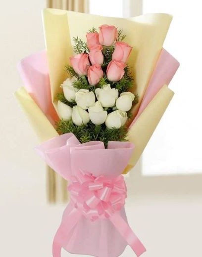 Charming Pink And White - Pink And White Rose Bouquet