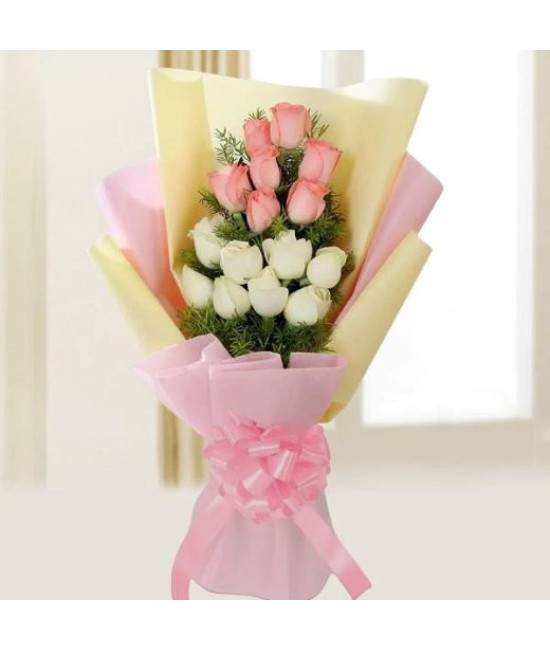 Charming Pink And White - Pink And White Rose Bouquet