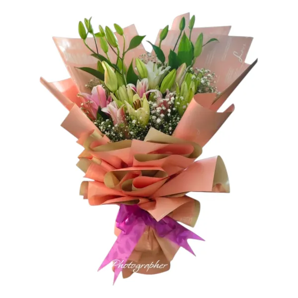 Blush Elegance Premium Pink & White Lily Bouquet