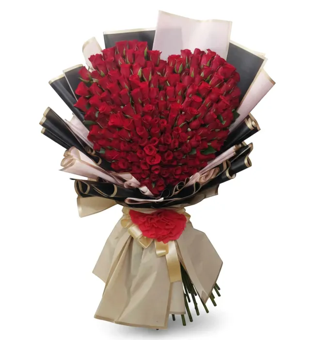 100 Red Roses Heart Shaped Premium Bouquet