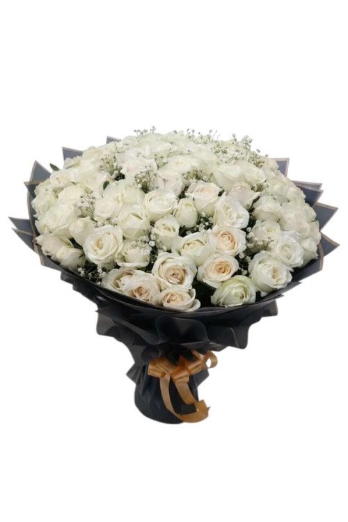 100 White Roses Grand Luxury Hand Bouquet