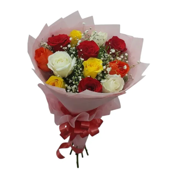 12 Mix Roses Hand Bouquet – Colorful Fresh Rose Bouquet for Same Day Delivery in Hyderabad