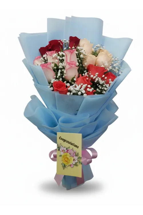 20 Mix Roses Hand Bouquet – Colorful Fresh Rose Bouquet for Same Day Delivery in Hyderabad