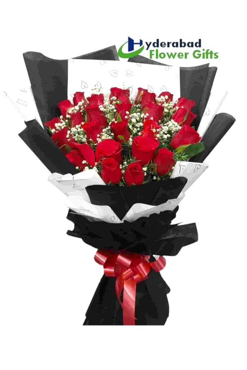 Scarlet Charm – 20 Red Roses Flat Bunch (Korean Wrap)