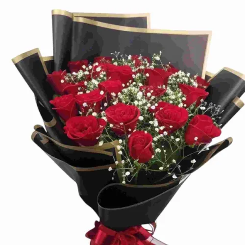 Scarlet Charm – 20 Red Roses Flat Bunch (Korean Wrap)