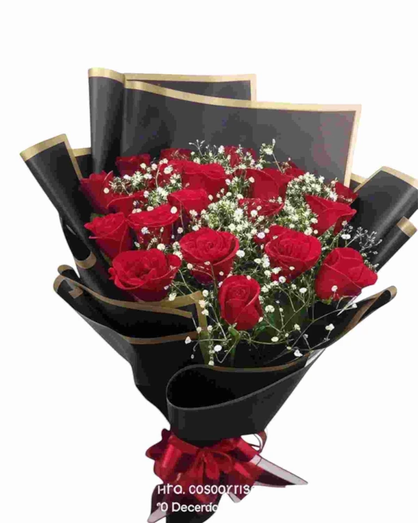 Scarlet Charm – 20 Red Roses Flat Bunch (Korean Wrap)
