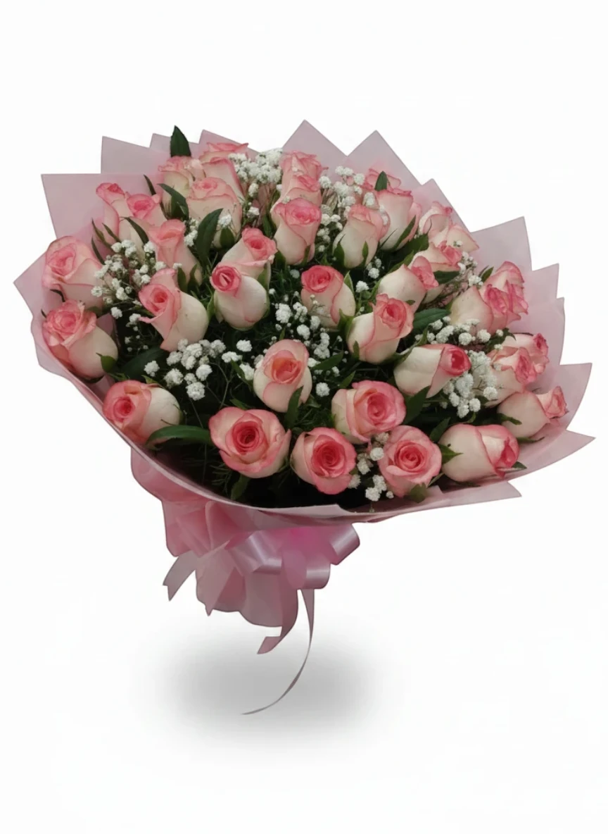 20 Dual Pink Roses Hand Bouquet