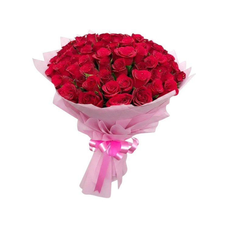 40 fresh red roses bouquet arranged in soft pink craft wrap with pink ribbon hyderabad delivery