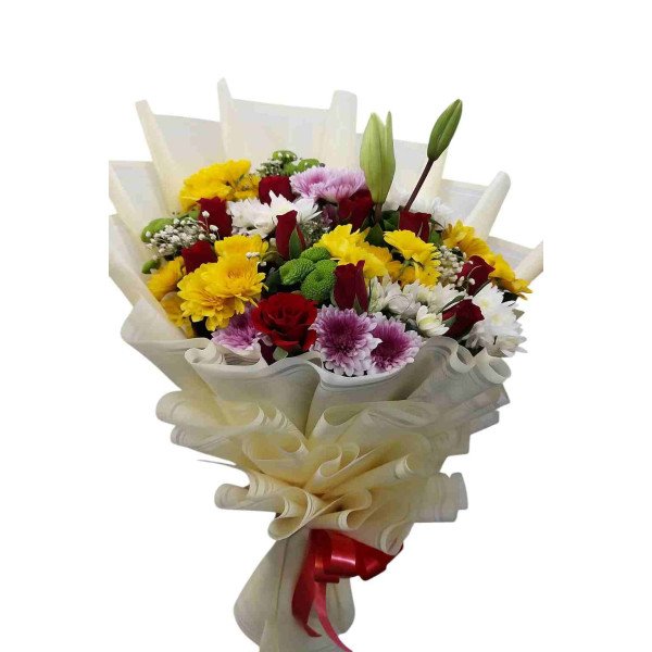 Floral Harmony – Mixed Flowers Hand Bouquet in Korean Wrap