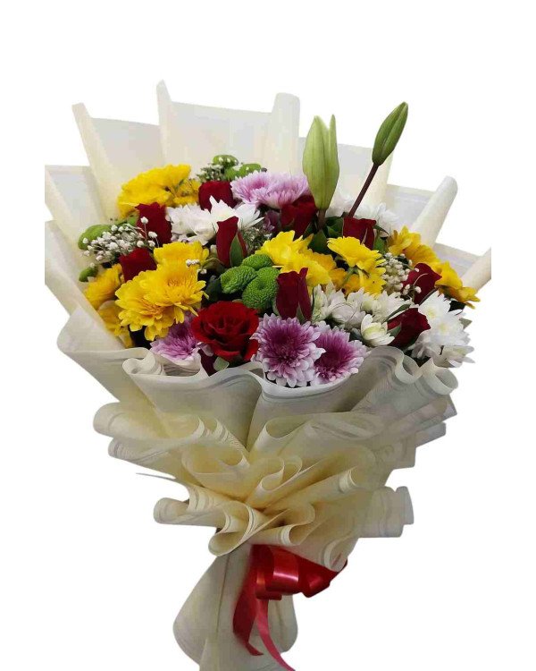 Floral Harmony – Mixed Flowers Hand Bouquet in Korean Wrap