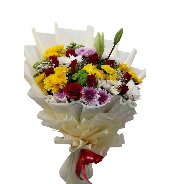 Mixed Flowers Premium Hand Bouquet with Roses and Chrysanthemums