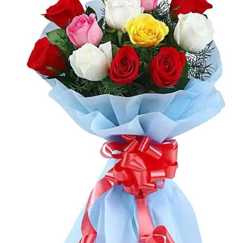 12 Mix Roses Hand Bouquet